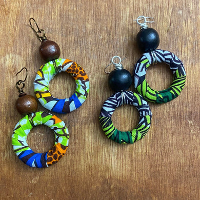 African Print Fabric Hoop Earrings - Wood and Cloth - Tribal Earrings