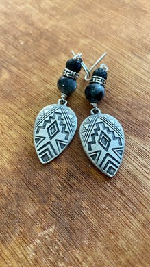Antique Silver Aztec Teardrop Pendant Earrings