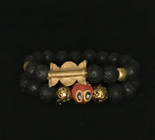 Load image into Gallery viewer, Afrocentric Black Lava Stone and Krobo Glass Beaded Bracelet