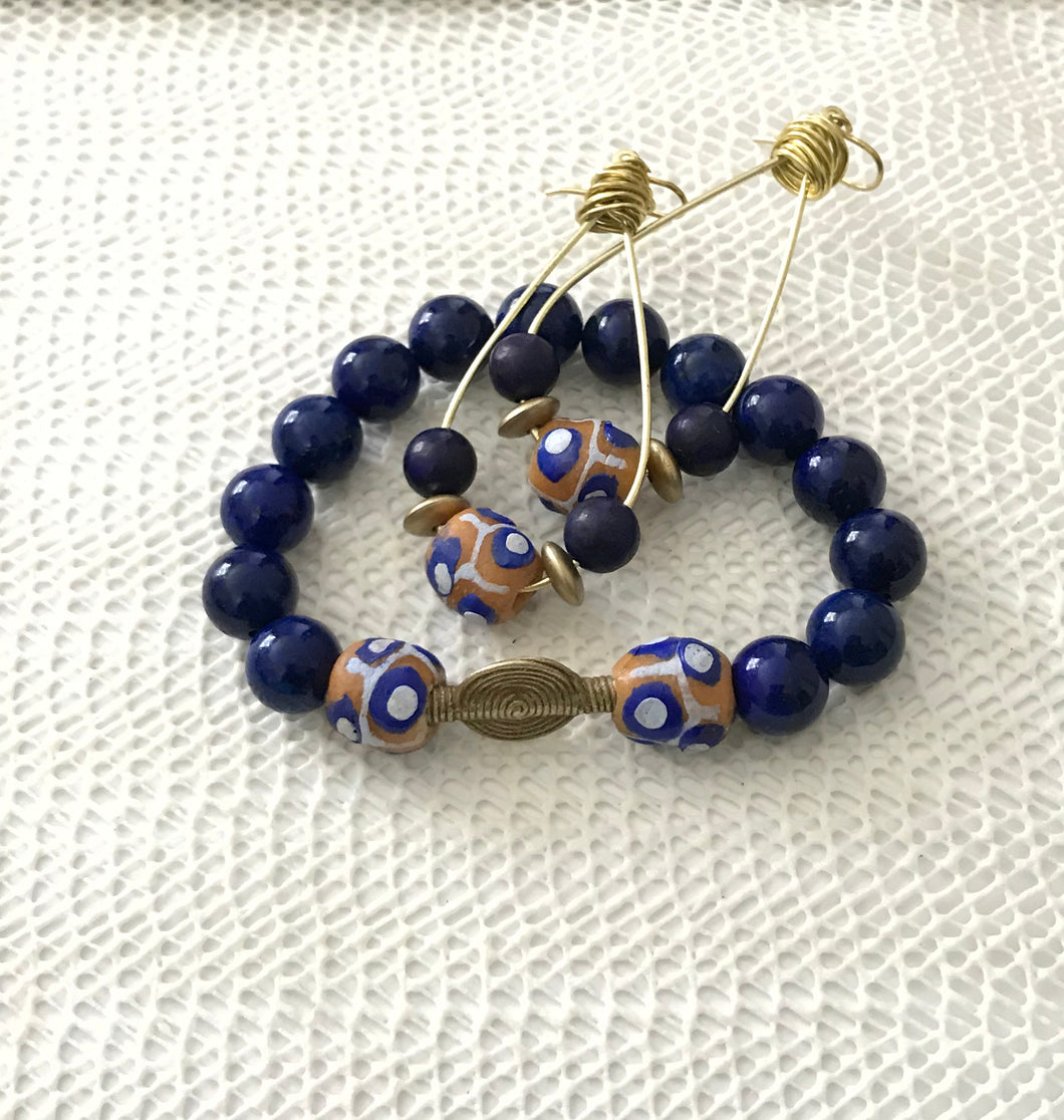 Lapis Lazuli and Painted Glass Bead Set