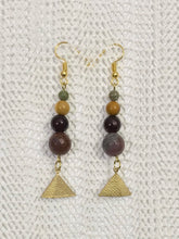 Load image into Gallery viewer, Gemstones with Brass Pyramid Earrings