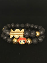 Load image into Gallery viewer, Afrocentric Black Lava Stone and Krobo Glass Beaded Bracelet