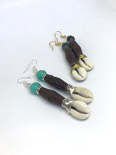 Load image into Gallery viewer, Wood Cowrie Shell Earrings