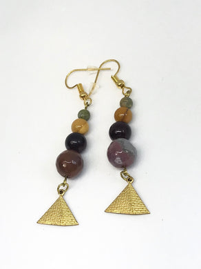 Gemstones with Brass Pyramid Earrings