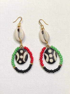 Afrocentric Cowrie Shell and Bone Earrings